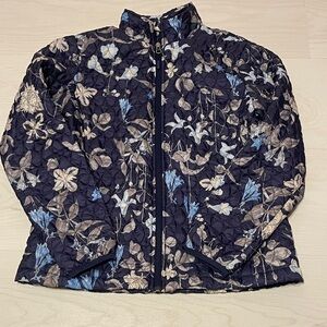 Lands' End Navy Floral Quilted Jacket